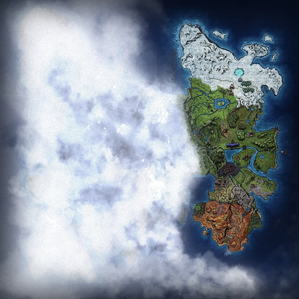 The map of eastern Adrullan, from the snows of the north to the red hills of the south, with the west still lost in cloud
